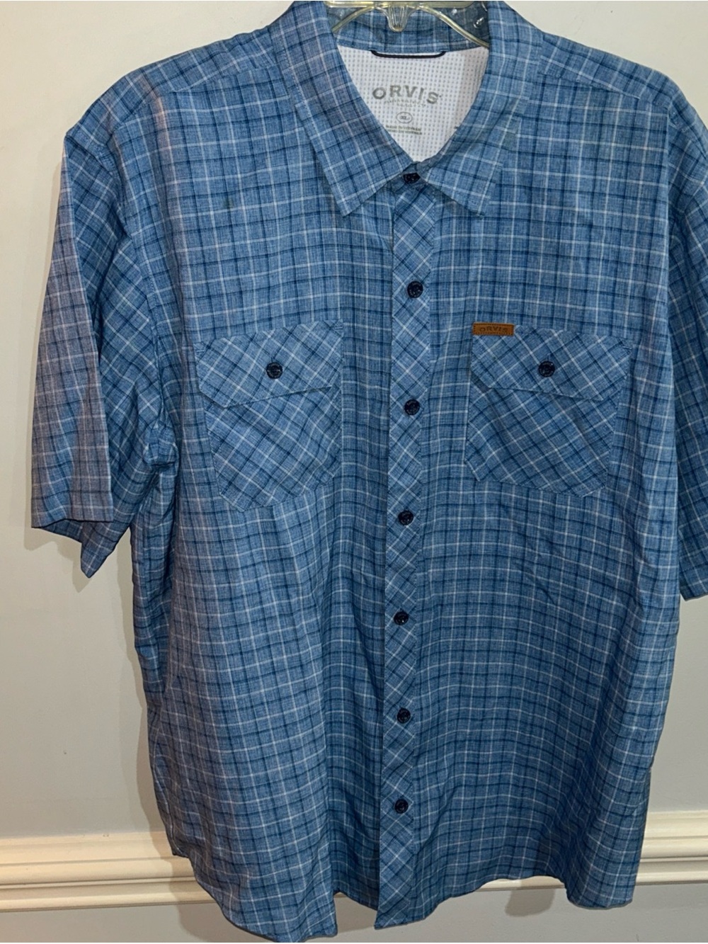 Orvis Blue Plaid Short Sleeve Button-Front Shirt